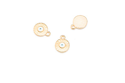 Round mini eye motif with rays pendant bleu turquoise blanc x10p